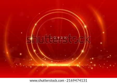 Golden light rings on red background