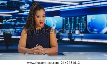 Split Screen TV News Live Report: Female Anchor Talks, Reporting. Reportage Montage with Picture in Picture Green Screen, Side by Side Chroma Key. Television Program on Cable Channel Concept.