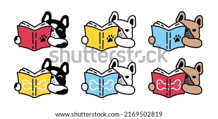 dog vector french bulldog icon book reading bone puppy character cartoon pet symbol isolated tattoo stamp clip art illustration design