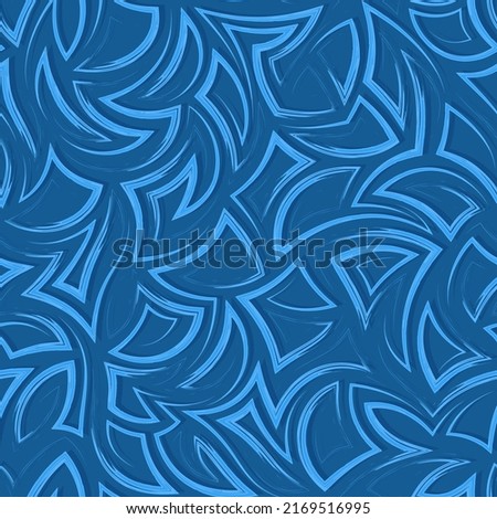 Seamless stock vector blue texture of angles and triangles drawn with smooth strokes.Seamless vector azure texture of corners and triangles drawn by stripes.