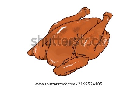Grilled chicken  isolated on white background, vector color  illustration,fast  food