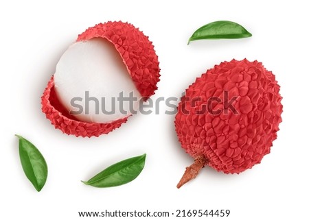 lychee fruit isolated on white background with full depth of field. Top view. Flat lay Royalty-Free Stock Photo #2169544459