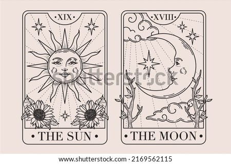 The Sun and The Moon Tarot Cards Royalty-Free Stock Photo #2169562115