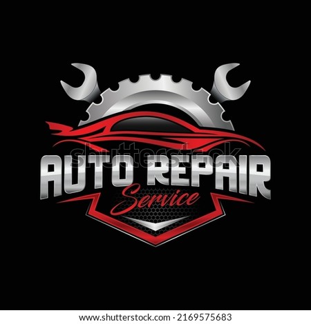 Auto repair service logo, badge, emblem, template. Perfect logo for the automotive and repair industry. Royalty-Free Stock Photo #2169575683