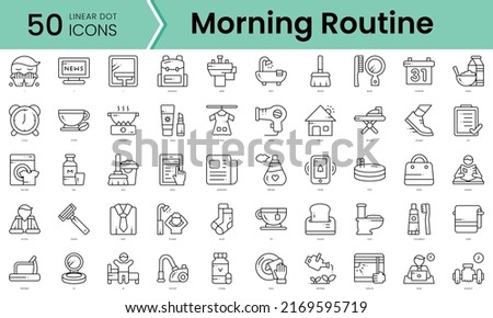 morning routine Icons bundle. Linear dot style Icons. Vector illustration