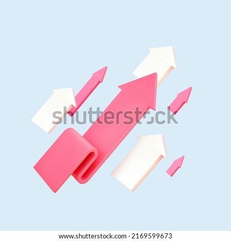 3d red and white arrows pointing up. Growth business icon. Concept business success, opportunity, growth upwards, leadership.Vector cartoon illustration