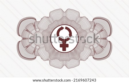 Red rosette (money style emblem). Vector Illustration. Detailed with women cycle icon inside