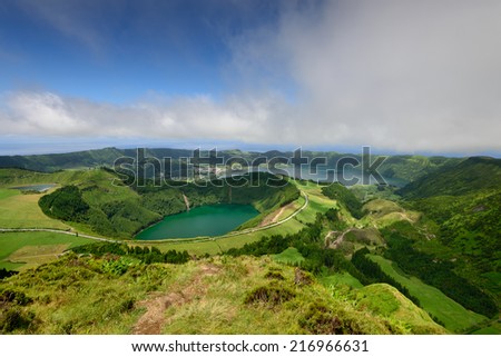 Capelas is a village on the island of Sao Miguel, in the Azores, a holiday destination for tourists Royalty-Free Stock Photo #216966631