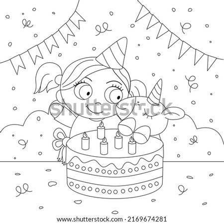 Coloring book. Vector illustration. Happy Birthday coloring book for kids. Cute children's illustration.