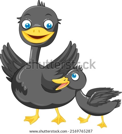 Mother duck and her duckling cartoon character illustration