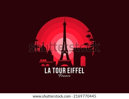 Eifel on France symbol. Modern moonlight logo of largest country vector illustration. Landscape design of memorial place illustration. Eps 10