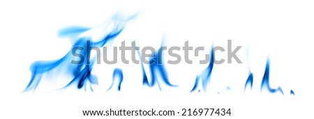 Blue light fire and flames on white background