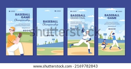 Baseball Game Sports Social Media Stories Template Flat Cartoon Background Vector Illustration