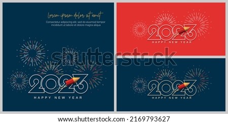 Creative design concept of 2023 new year. Set of 2023 new year design with firework rocket and line concept for greeting card, banner, template, poster and flyer Royalty-Free Stock Photo #2169793627