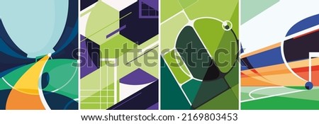 Set of soccer posters. Sport placards in abstract style.