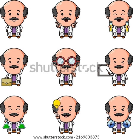 The professor is doing the experiment in laboratory the mascot bundle set of illustration