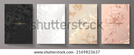 Modern elegant cover design set. Luxury fashionable background with pastel floral pattern. Flower premium vector template for wedding invite, makeup catalog, brochure template, flyer, presentation Royalty-Free Stock Photo #2169823637