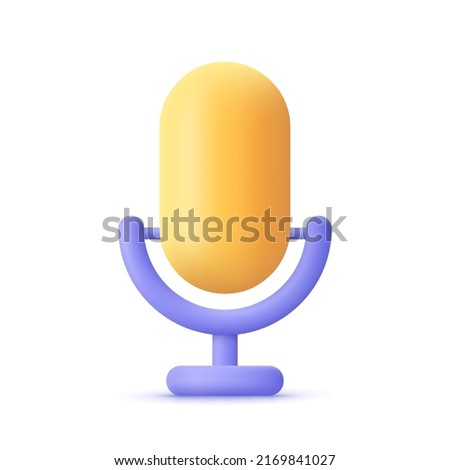 Podcast microphone on stand, audio equipment .Broadcasts, interviews, podcast, voice recording concept. 3d vector icon. Cartoon minimal style.