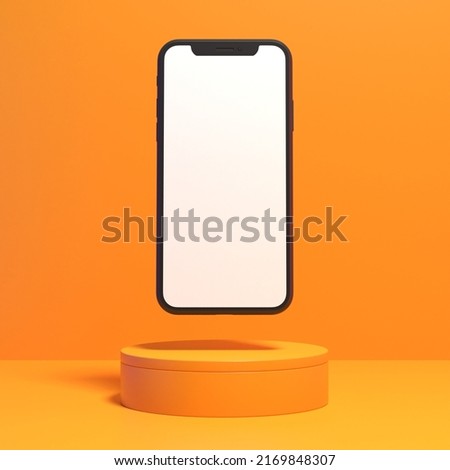 empty white smartphone screen with podium display for mockup illustration. 3d render.