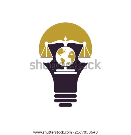Globe law bulb shape concept logo vector icon. Scales on globe icon design.