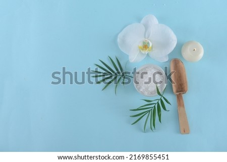 Spa tropical setting or wellness background-blue background 

