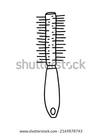 Doodle hairbrush for styling vector illustration. Comb hairdresser tool isolated Royalty-Free Stock Photo #2169878743