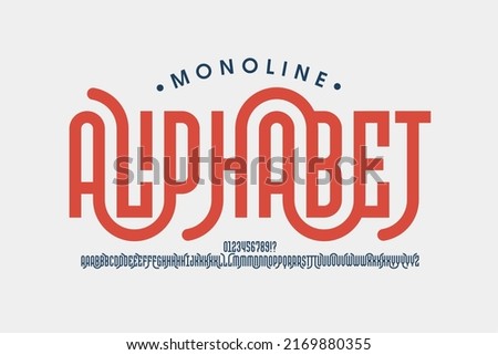 Monoline style font design, set of alphabet letters and numbers vector illustration Royalty-Free Stock Photo #2169880355