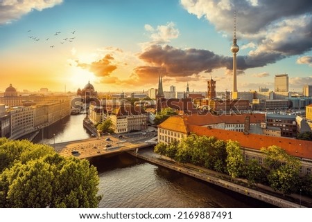 the skyline of berlin during sunset Royalty-Free Stock Photo #2169887491
