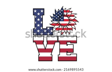 Love United state of America Flag Sunflower Vector and Clip Art