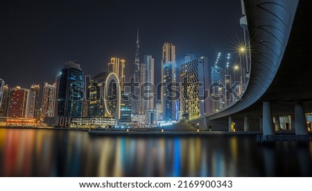 skyscrapers Dubai skyline at night, Business Bay district in central dubai, United Arab Emirates Royalty-Free Stock Photo #2169900343