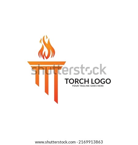 Torch Fire Flame with Pillar column logo design.