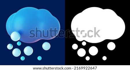 Set of Cloudy and Snow 3d icon isolated on the dark blue background. Black and white alpha channel. 3D rendering illustration with clipping path.