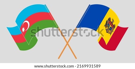 Crossed and waving flags of Azerbaijan and Moldova. Vector illustration
