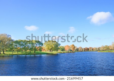 Lake, trees, sky