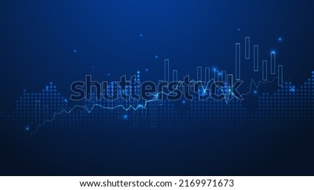 Business candle stick graph chart of stock market investment trading on blue background. Bullish point, up trend of graph. Economy vector design Royalty-Free Stock Photo #2169971673