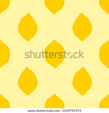 Yellow Lemon Seamless Pattern, in Flat Design Style. Hand Drawn Lemon Fruits on Bright Yellow Background, Simple Repeating Design. Summer Illustration Royalty-Free Stock Photo #2169996393