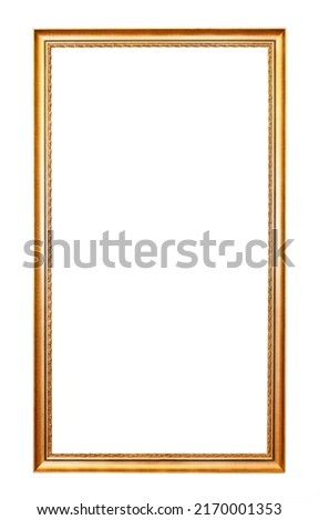 blank tall narrow old golden picture frame cutout on white background Royalty-Free Stock Photo #2170001353
