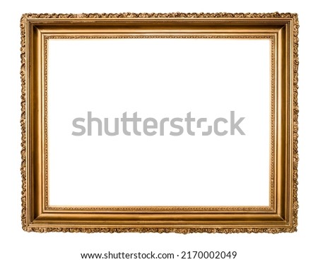 blank horizontal old carved golden picture frame cutout on white background