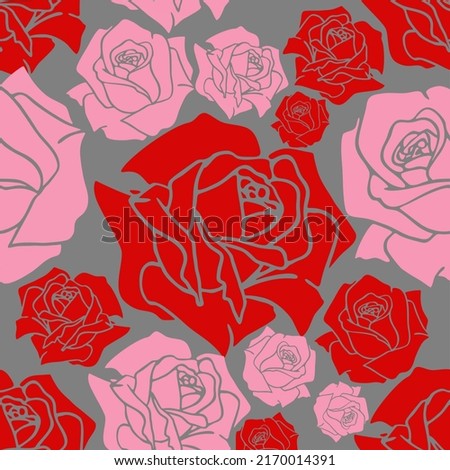 seamless pattern of large red and pink rose buds, texture, design