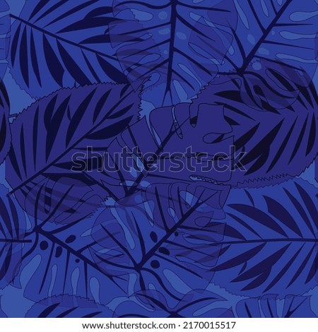 its a lovely blend of tropical leaves in shades of blue color.