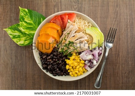 Grilled Turkey Burrito Bowl with Sweet Potato, Beans and Vegetables