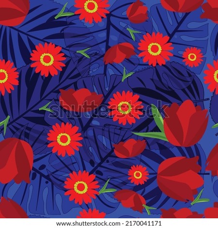 Its a lovely surface pattern design with floral décor on botanical background.