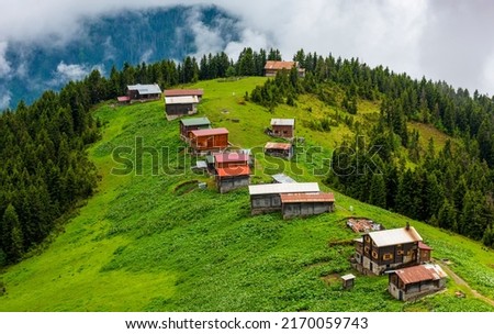 POKUT PLATEAU view with Kackar Mountains. This plateau located in Camlihemsin district of Rize province. Kackar Mountains region. Rize, Turkey. Royalty-Free Stock Photo #2170059743