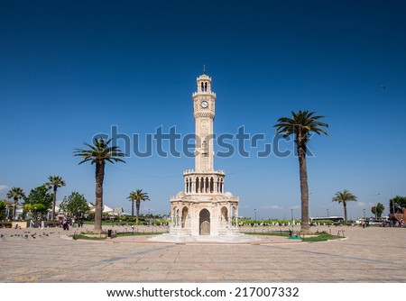 Izmir clock tower in Konak Square, Turkey Royalty-Free Stock Photo #217007332