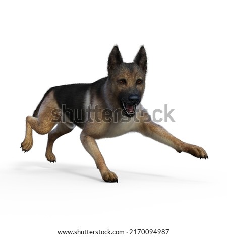 3d-illustration of an isolated german shepherd dog sneaking