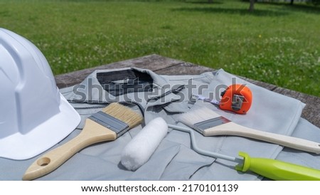 Image of outer wall painting industry. Royalty-Free Stock Photo #2170101139