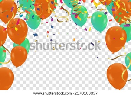 color balloons, confetti and with space for text - raster  design template holiday Happy Day, background Celebration Vector illustration.