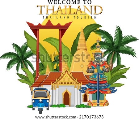 Welcome to Thailand banner and landmarks illustration