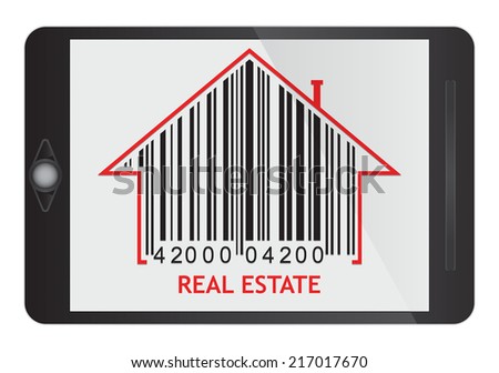Real estate concept with house and barcode icon on tablet screen
