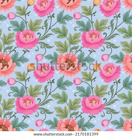 Beautiful flowers design with green leaf seamless pattern. Can be used for fabric textile wallpaper gift wrap paper.